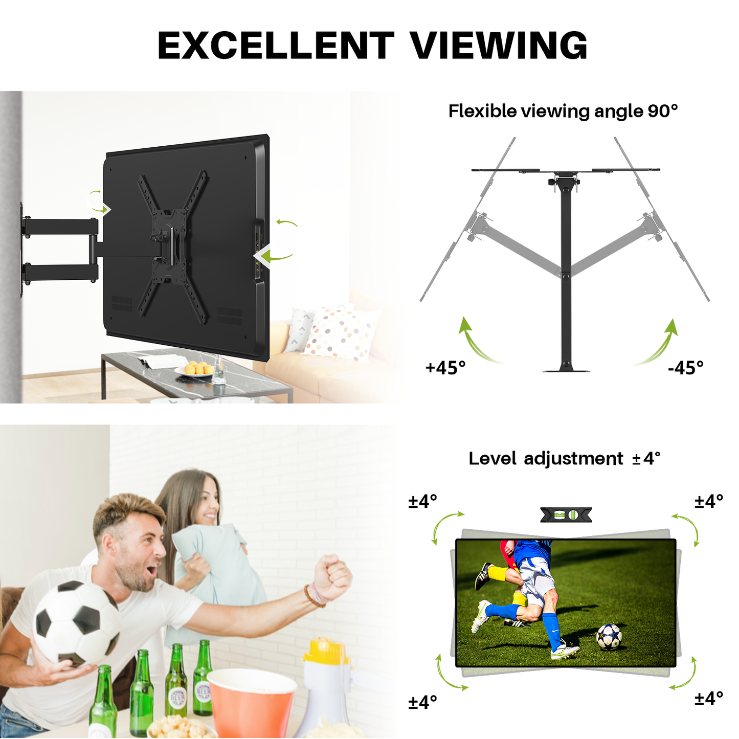 X-Assembly Full Motion TV Mount, Swivel Articulating Tilt TV Wall Mount for 26-55" LED, OLED, 4K TVs, TV Bracket Wall Mount with VESA 400x400mm Up to 60lbs