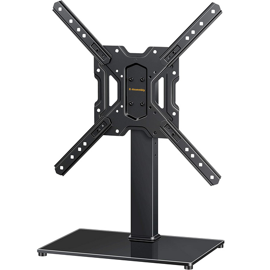 X-Assembly Universal TV Stand Table Top TV Stand for 26-55 Inch TVs, Height Adjustable TV Base Stand with Tempered Glass Base, Swivel TV Stands Holds up to 66lbs, VESA up to 400X400mm